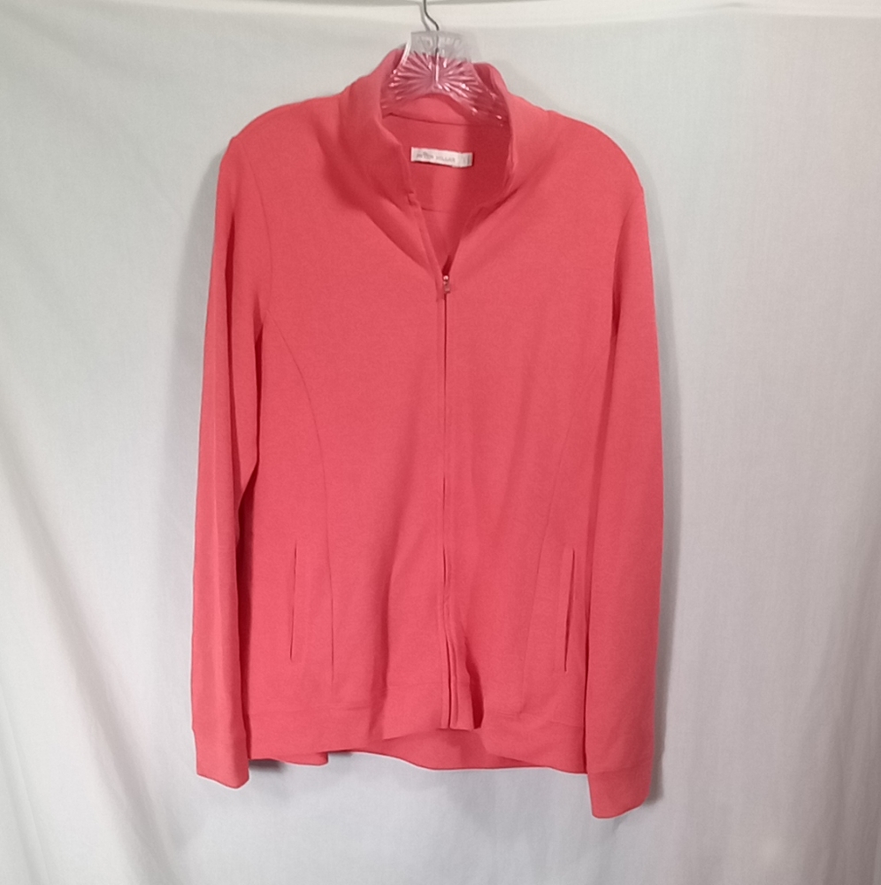 Peter Millar Salmon Pink Persimmon Mock Neck Full Zip Fleece Sweater- Size L